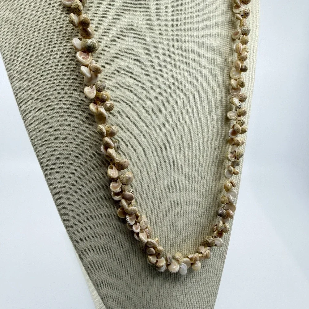 Natural Spiral Seashell Cluster Long Necklace Cream Coastal Boho Statement Gift